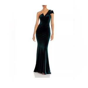 Aqua velvet one shoulder gown